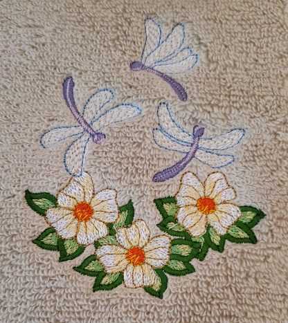 Dragonfly And Daisy Embroidered Bath Towels