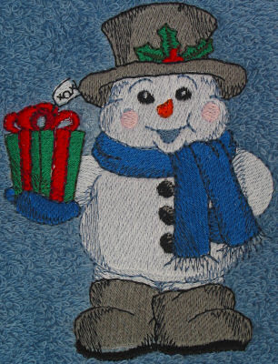Snowman With Present Embroidered Towel