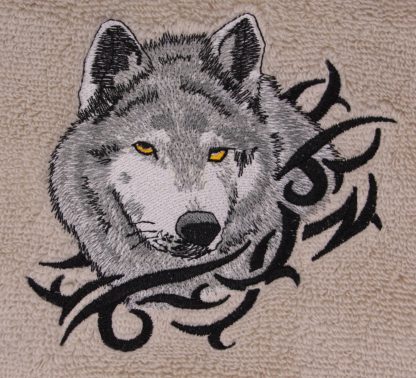 Gray Wolf Bath Towels Embroidered