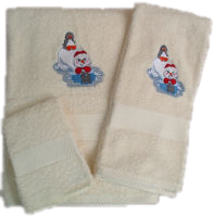 Snowman With Penguin Embroidered Bath Towels