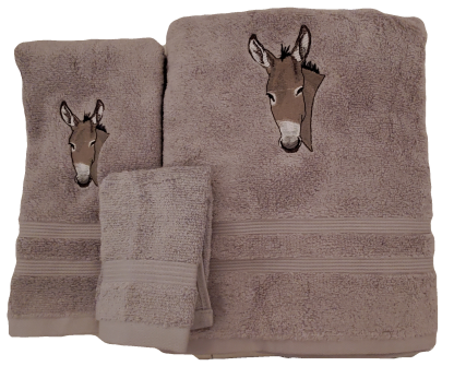 Gray Donkey Head On Embroidered Bath Towels