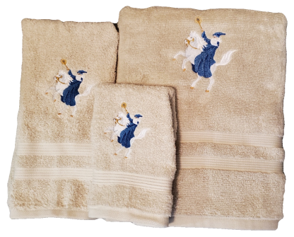 Wizard On A White Horse Embroidered Bath Towels