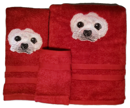 Harp Seal Embroidered Bath Towels - Wash, Hand, Bath