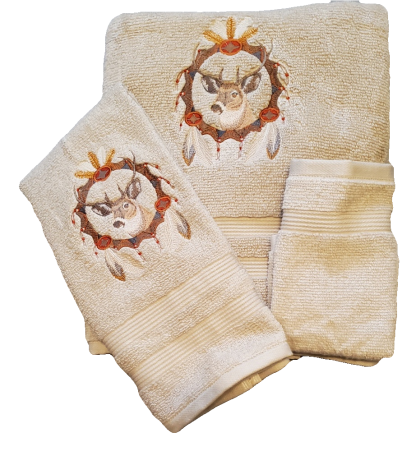 White Tail Deer Dream Catcher Embroidered Bath Towels