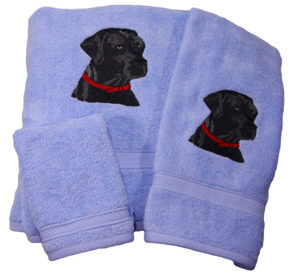 Black Labrador Face Embroidered Bath Towels - Wash, Hand, Bath