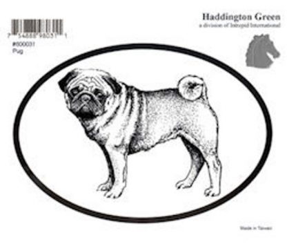 Haddington Green Black and White Pug Dog Oval Decal