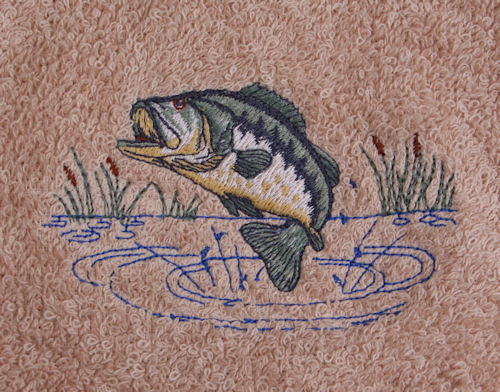 WALLEYE FISH SET OF 2 BATH HAND TOWELS EMBROIDERED BY LAURA 