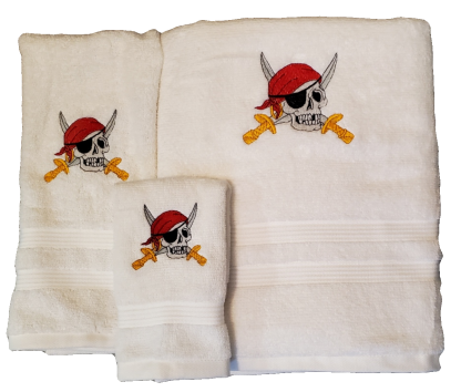 Pirate with Sabers Embroidered Bath Towels - Wash, Hand, Bath
