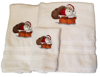 Santa Going Down Chimney Embroidered Bath Towels