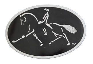Euro Oval Decal Dressage Horse on Black Background