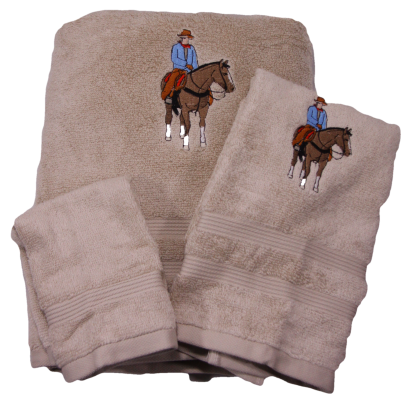 Cowboy on a Horse Embroidered Bath Towels – Wash, Hand, Bath