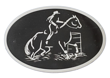 Euro Oval Decal Barrel Racing Horse on Black Background