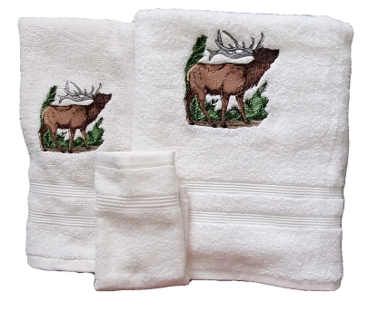 Elk with Antlers Embroidered Bath Towels