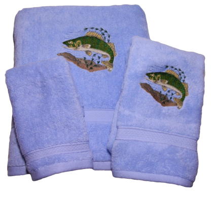 Walleye Fish Embroidered Bath Towels – Wash, Hand, Bath