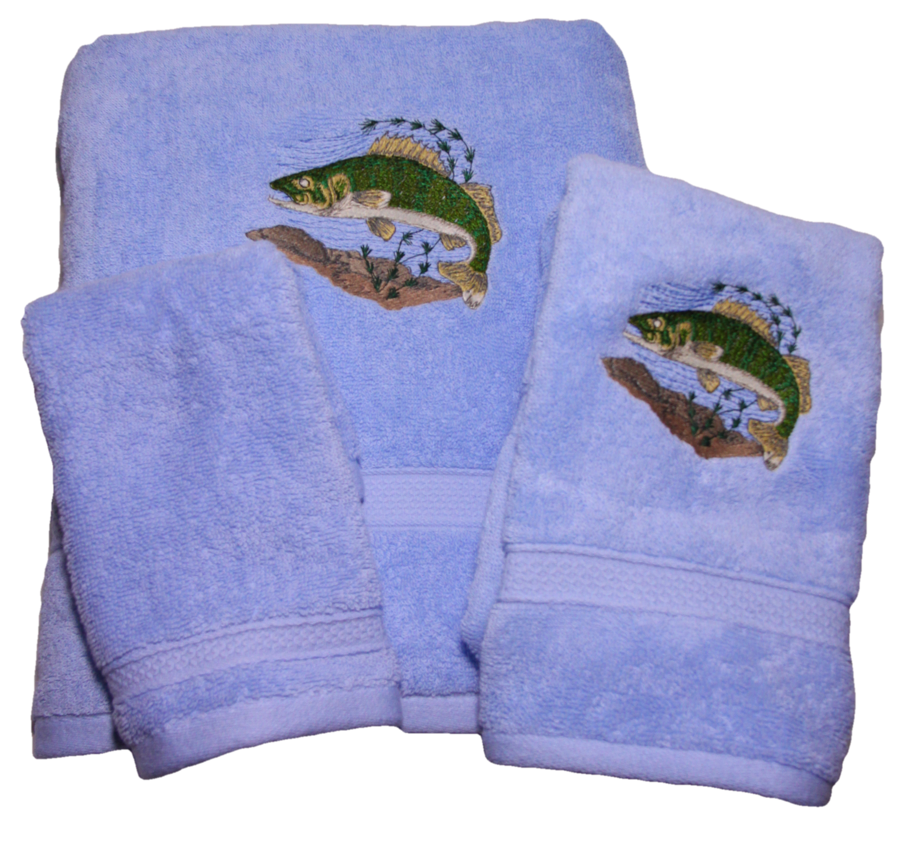 Fly Fishing Bass Born to Fish Embroidered Towels Choose Your Size of Set  and Towel Color Bath Sheet, Bath Towel, Hand Towel & Washcloth 