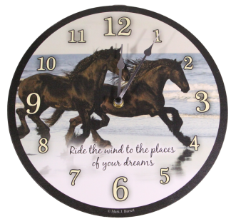 Ride the Wind Friesian Horses Wall Clock