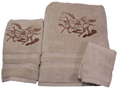 Running Wild Horse Silhouette Embroidered Bath Towels