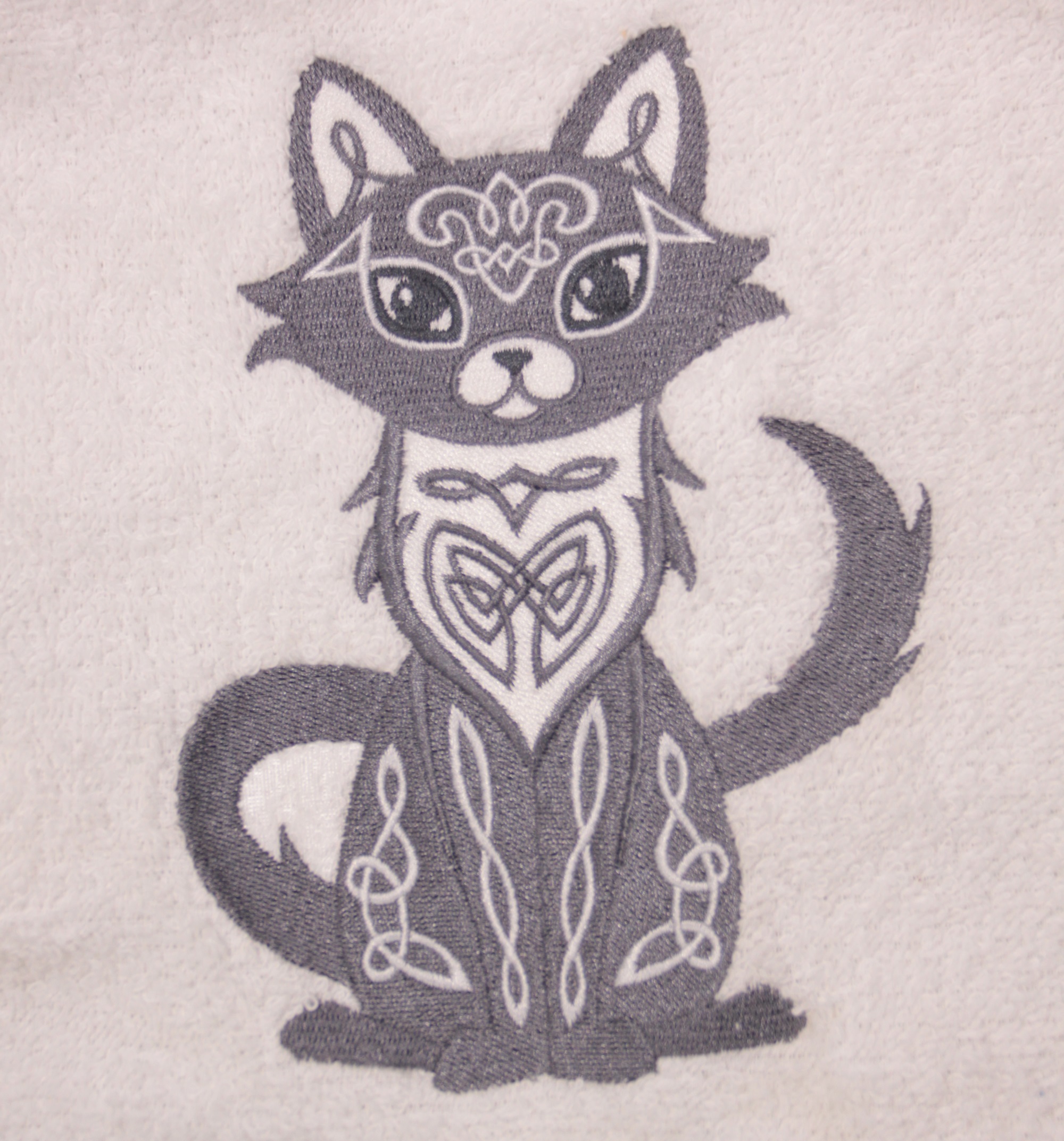 Grey Celtic Cat Embroidered Bath, Hand, Wash Towels