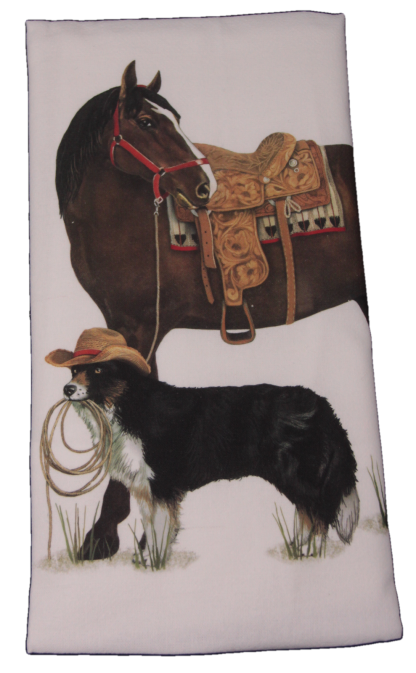 Mary Lake-Thompson Ranch Horse and Dog Flour Sack Dish Towel