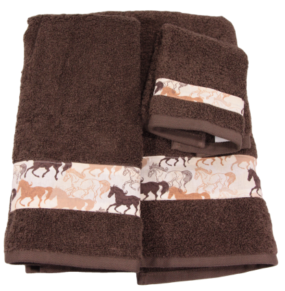 Three Piece Towel Set - Running Horses Fabric Border