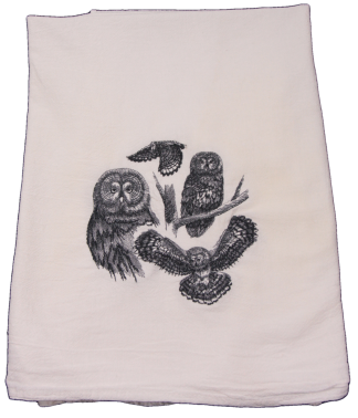 Embroidered Owls White Flour Sack Dish Towel