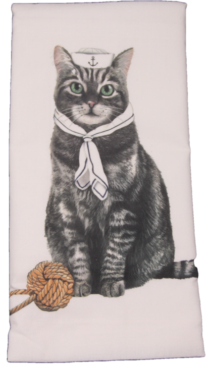 Sailor Gray Tabby Cat Printed Flour Sack Dish Towel