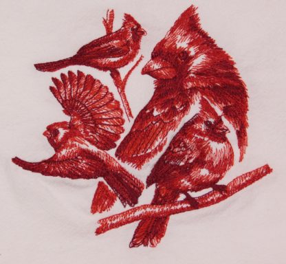 Embroidered Cardinals White Flour Sack Dish Towel