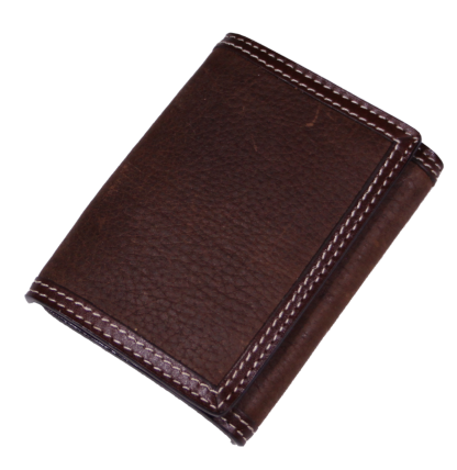 Brown Grain Leather Tri-Fold Wallet