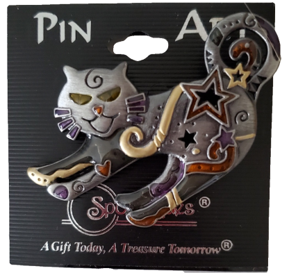 Pin Art Colorful Pewter Cat Pin