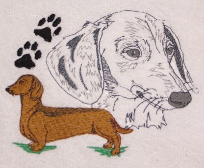 Dachshund Dog with Paw Print Embroidered Bath Towels