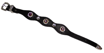 Leather Bracelet With Purple Stones and Silver Buckle