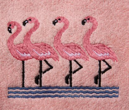 Group of Flamingos Embroidered Waffle Weave Dish Towel