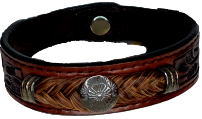Leather Horse Hair Bracelet with Round Concho