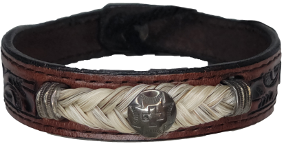 Leather Gray Horse Hair Bracelet with Concho
