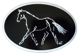 Euro Oval Decal Trotting Horse on Black Background