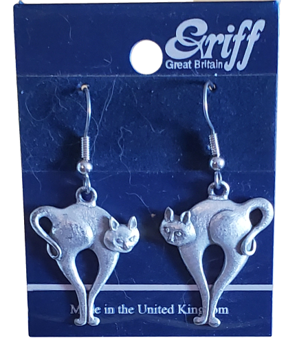 Griff Arched Pewter Cat Design Earrings