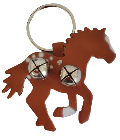 Leather Running Horse Door Knob Hanger with Bells - Appaloosa