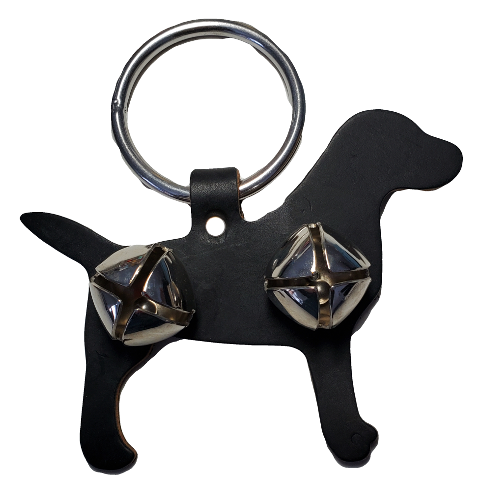 Leather Standing Dog Door Knob Hanger with Bells - Big Black Horse, LLC