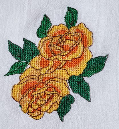 Embroidered Cross Stitch Flowers Flour Sack Dish Towel