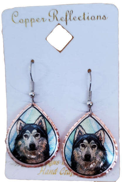 Copper Reflections Earrings Wolf Head Design