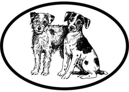 Haddington Green Jack Russells Dog Black/White Oval Decal