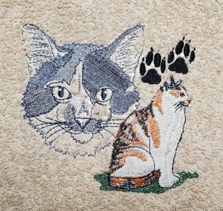 Calico Cat and Paw Print Embroidered Bath Towels