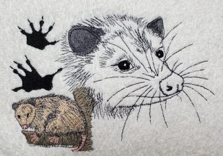 Opossum with Paw Prints on Embroidered Bath Towels