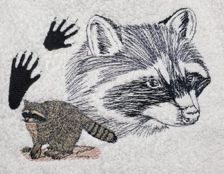 Raccoon with Paw Prints on Embroidered Bath Towels