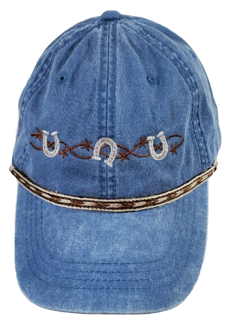 Horseshoe and Barbed Wire Embroidered Cap with Horse Hair Braid