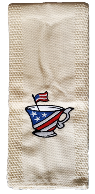 Embroidered Patriotic Tea Cup Natural Dish Towel